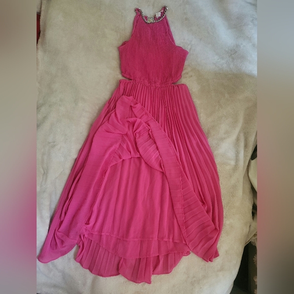 Michael Kors Halter Neck Pleated Cut-out Midi Dress cerise/pink Sz M & L BNWT - Picture 2 of 15